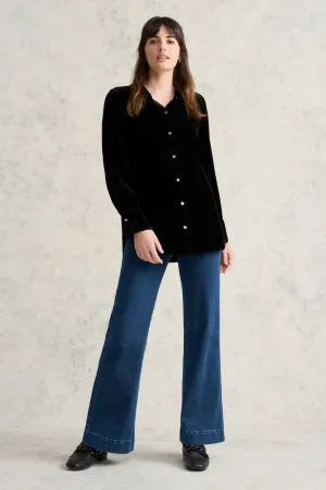 Velvet Longline Shirt - Black