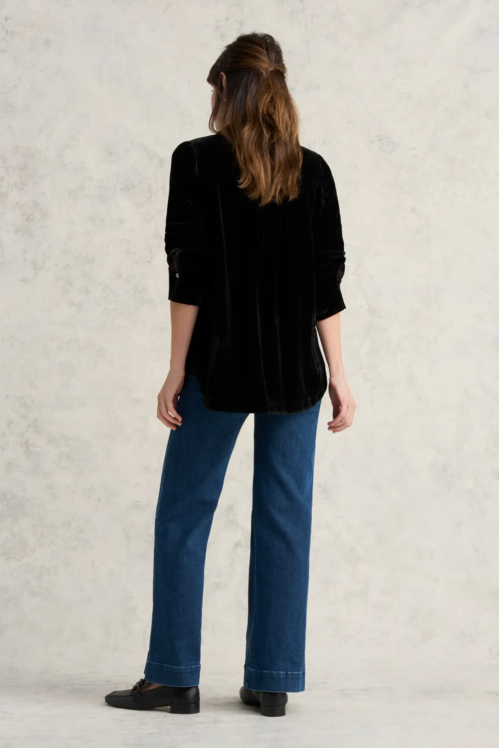 Velvet Longline Shirt - Black
