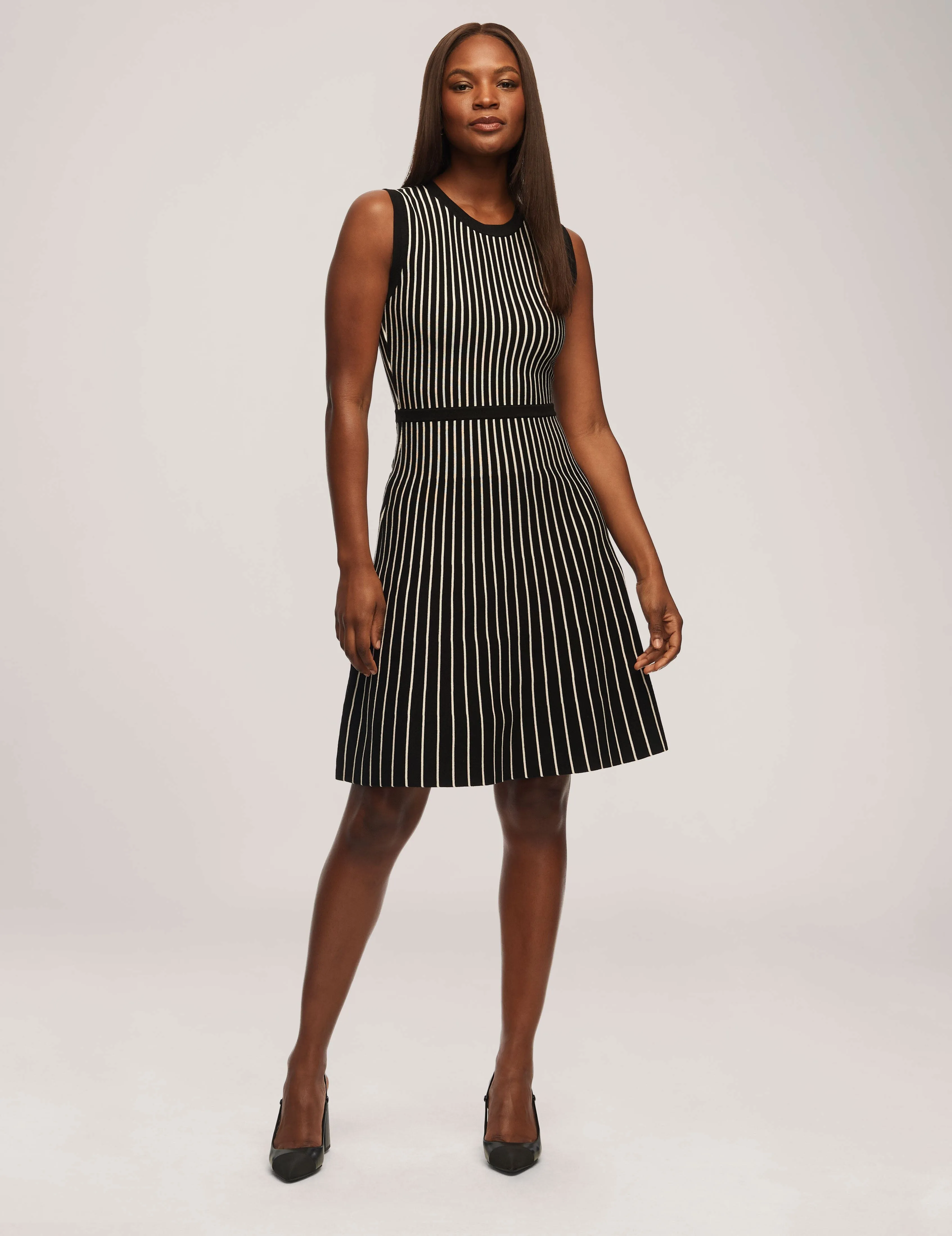 Vertical Stripe Fit And Flare Dress- Sale